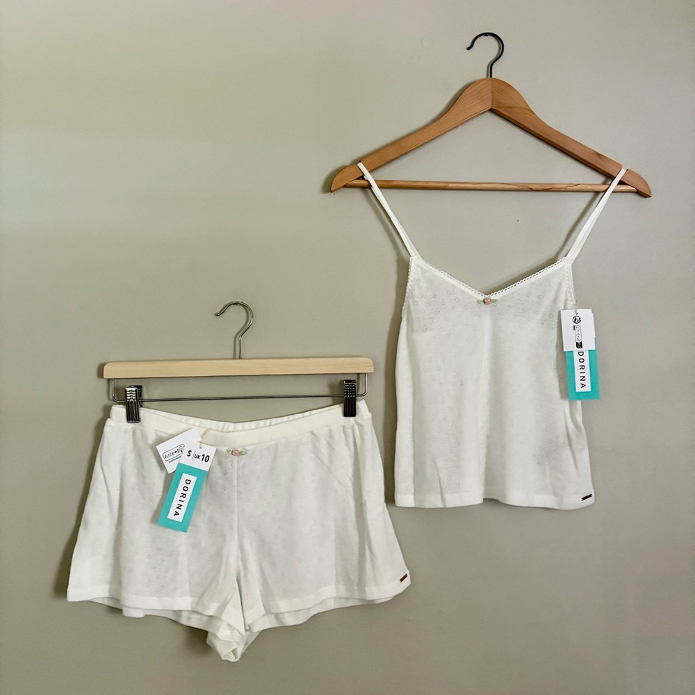 Dorina JustFab Koti Pointelle White Intimate Sleepwear Pajama Set Sz XS Sz S